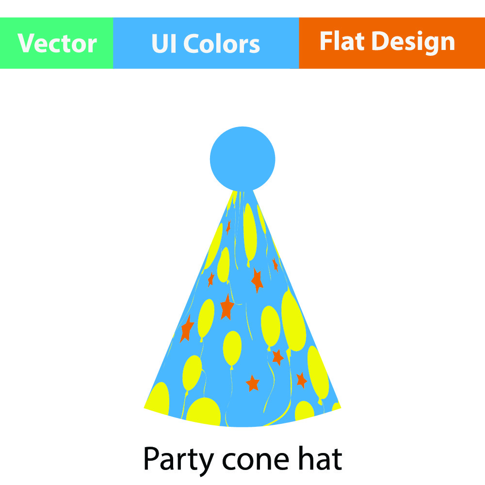 方锥帽图标平面色彩设计矢量图